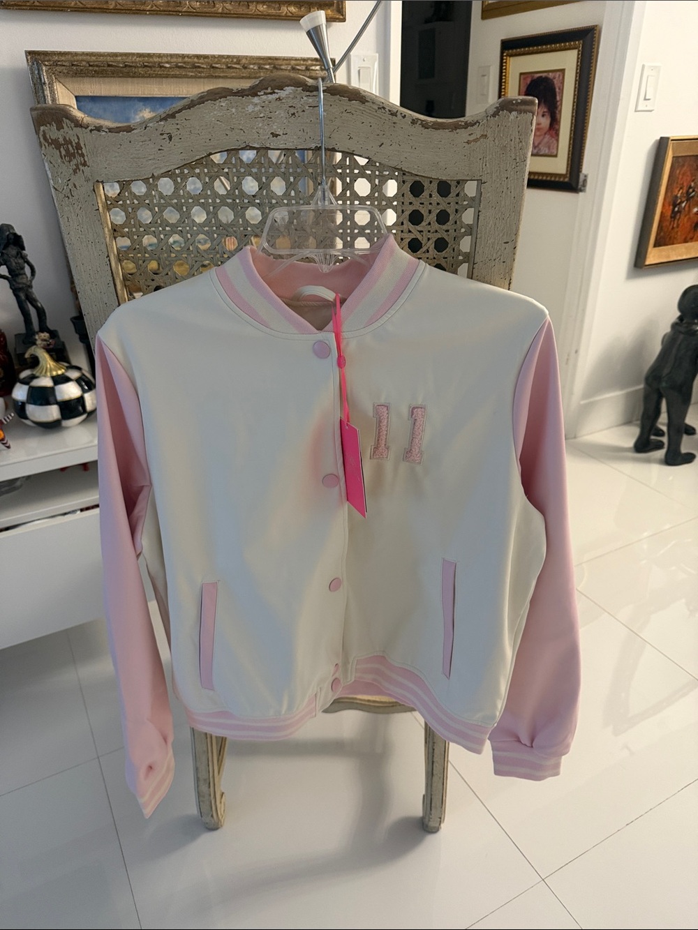 Paris Hilton Pink & Cream Embossed Bomber Jacket